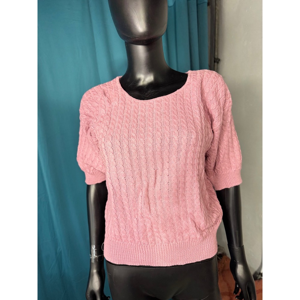 Peggy's vtg Pink Cable‎ Knit Short Sleeve Sweater Top Size S